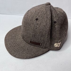 Krew Original Brown Herringbone Wool Blend Flat Brim Fitted Cap Hat 87 One Size